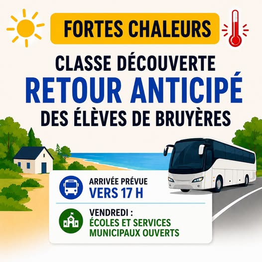 FORTES CHALEURS : retour anticipé de la classe découverte des élèves de Bruyères